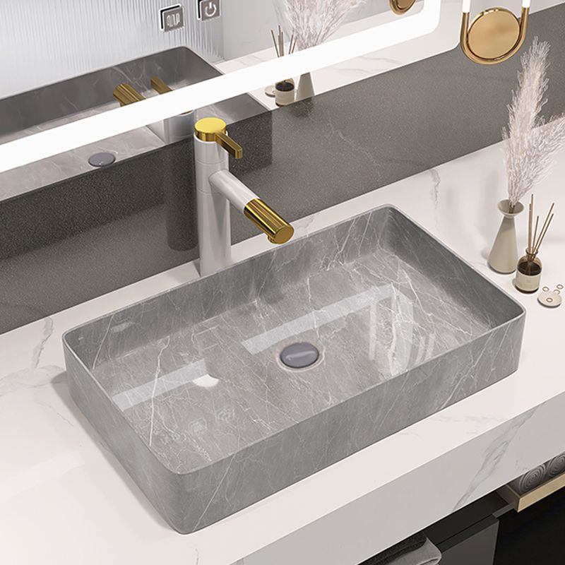 Modern Bathroom Sink Porcelain Rectangular Vessel Sink with Pop-Up Drain