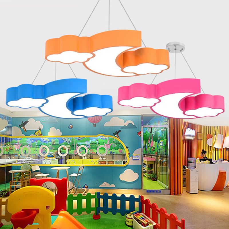 Moon and Cloud Flush Ceiling Light Cartoon Acrylic Child Room LED Flush Mount Lighting Fixture