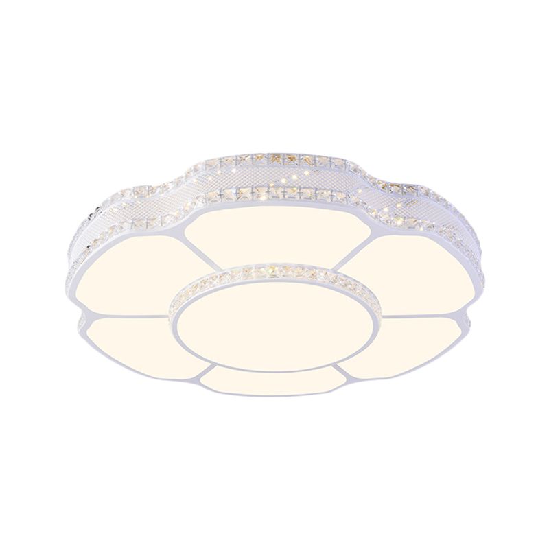 Floral Parlor Flush Mount Modern Beveled Crystal Blocks LED White Ceiling Lighting in White/Warm Light, 8.5"/19.5" Width