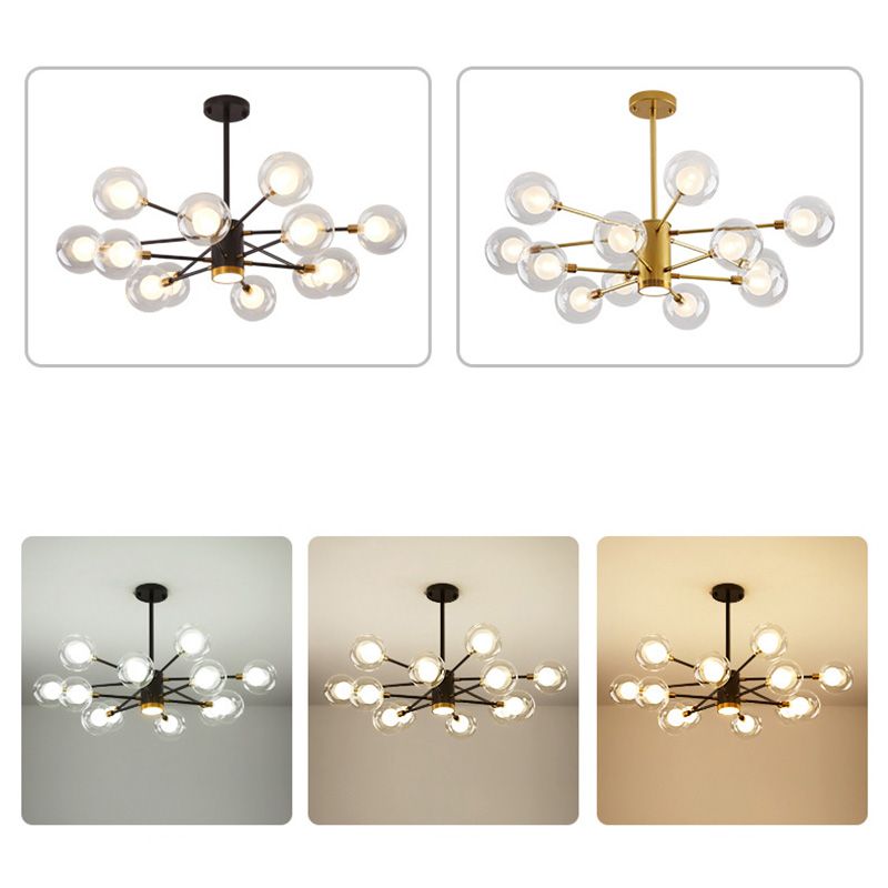 Nordic Style Simplicity Ceiling Pendant with Spotlight Design Transparent Glass Ball Chandelier for Living Room