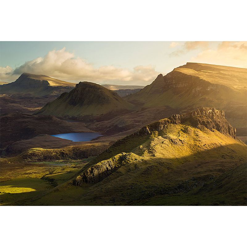 Full Size Backlit Mountain Mural Modern Enchanting Scenery During Sunset Wall Art in Brown