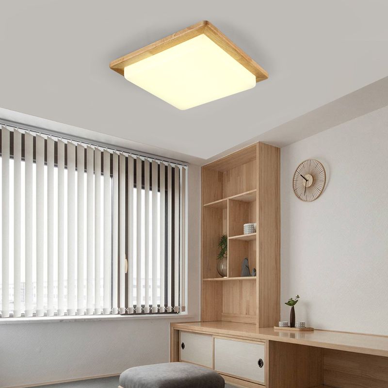 Contemporary Wooden Flush Mount Ceiling Light with Acrylic Shade for Living Room