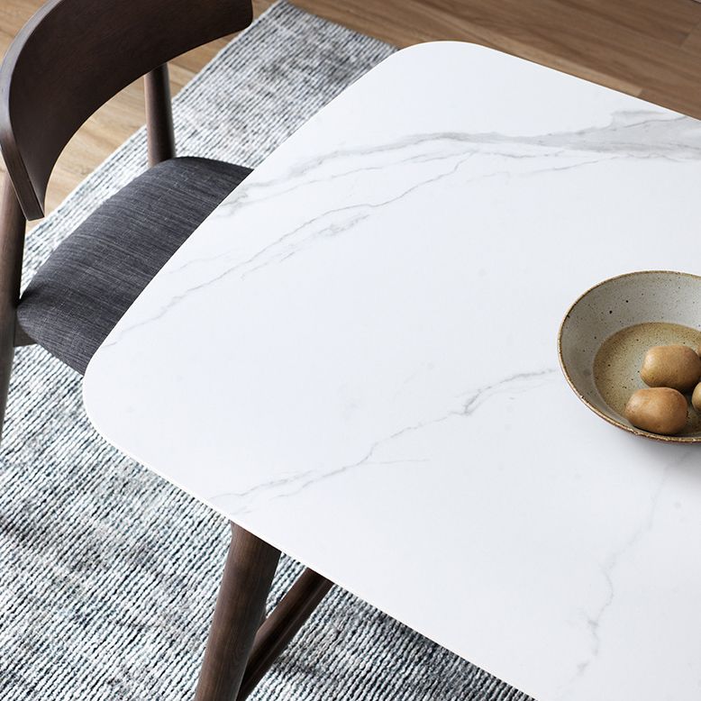 Modern Rectangular Dining Table White Top Dining Table with Wood Trestle Base