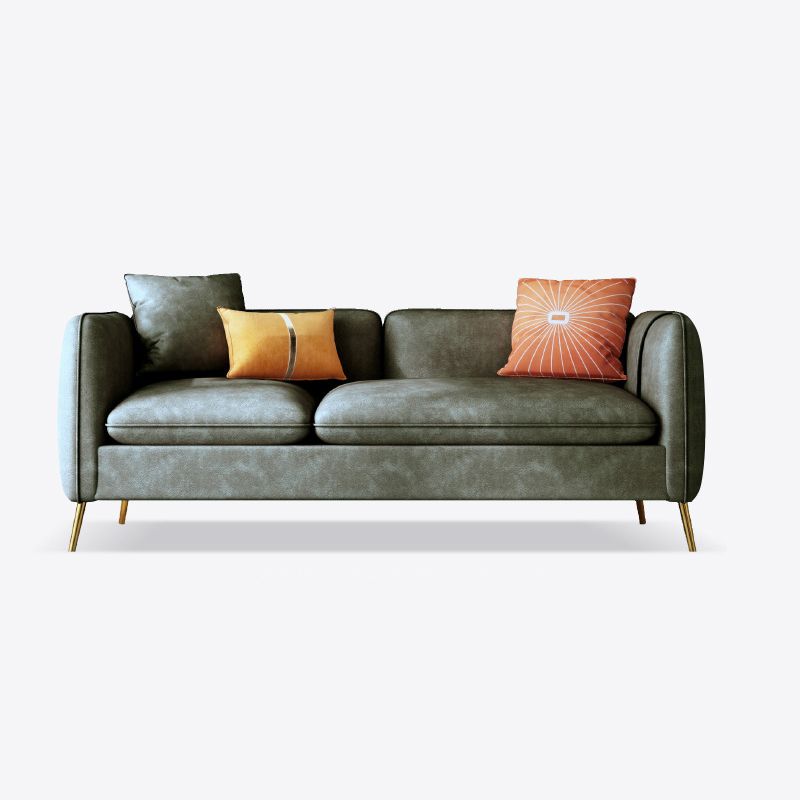 Mid-Century Modern Tuxedo Arm Sofa Faux Leather 29.92" High Seating