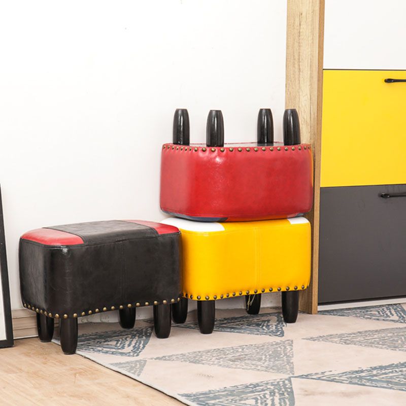 Nailhead Trim Ottoman Leather Special Shape Contrast Color Stain Resistant Ottoman