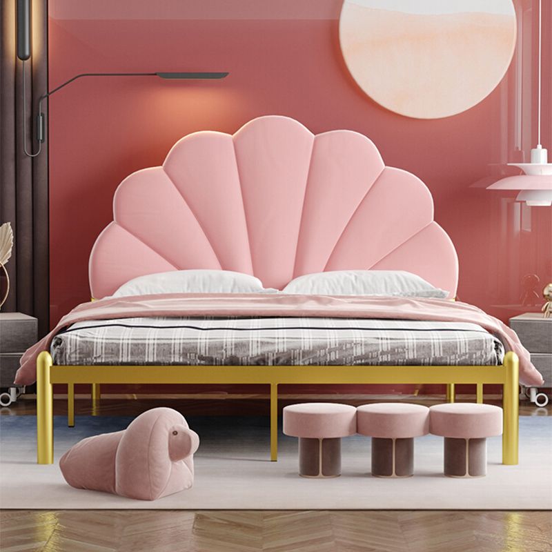 Glam Style Metal Panel Standard Bed with Arched Headboard for Bedroom