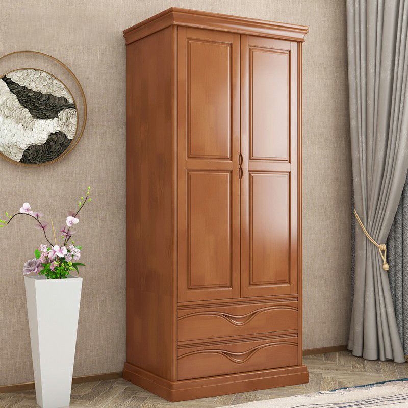 Rubberwood Armoire with Garment Rod Traditional Storage Cabinet with Drawers