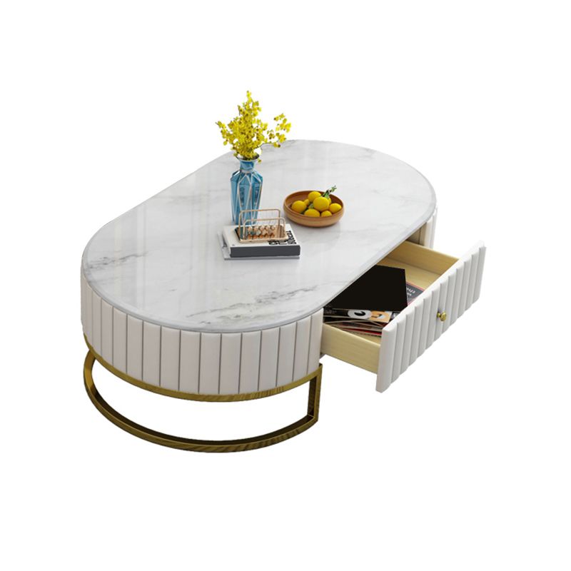 Oval Shape Coffee Desk Luxury Sintered Stone Top with Drawer