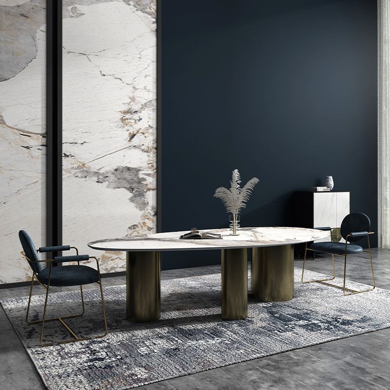 Oval Sintered Stone Dining Table Modern Furniture With Tripod Base for Office