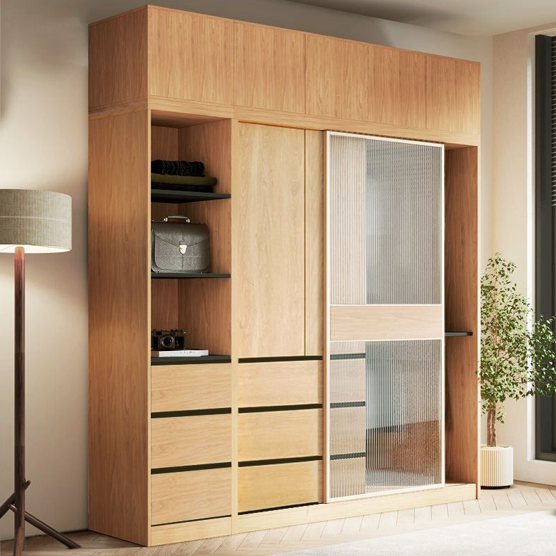 Engineered Wood Wardrobe Armoire with Drawer Modern Wardrobe Closet