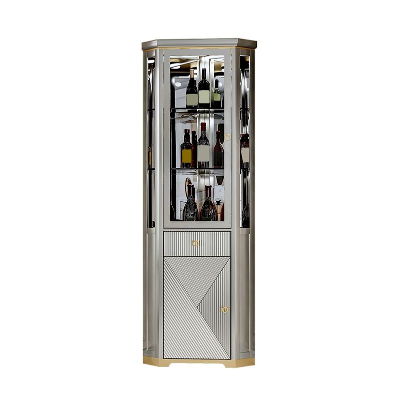 Contemporary Oak Display Stand Corner Unit Curio Cabinet with Doors