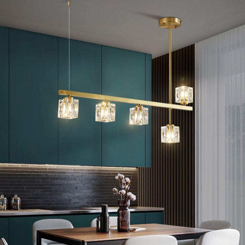 Post-Modern Hanging Light Crystal Island Light Fixture with Shade for Dining Table