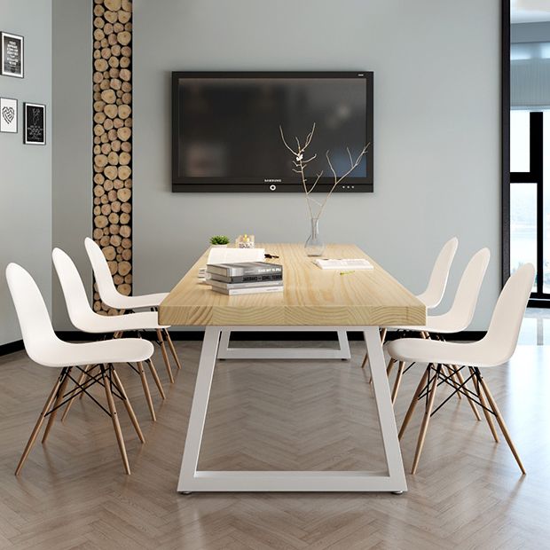 Mesa de comedor de madera maciza de pino, mesa de comedor industrial con base de trineo