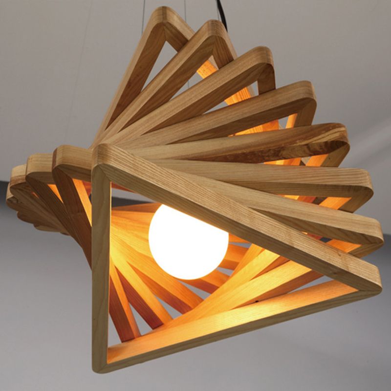 Stacking Triangles Solid Wood Hanging Light Modern Style Creative 1-Light Suspension Lamp for Coffee Shop Restaurant