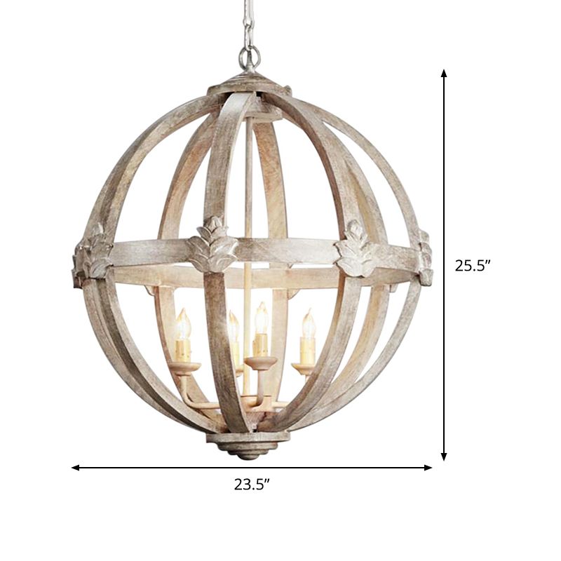Holzkugel Kronleuchter Lampe Nordic 4 Lampen Distelte weiße Anhänger -Beleuchtung mit verstellbarer Kette