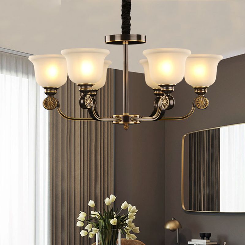 Black and Gold 6 Bulbes Plafond Chandelier Traditionalisme Verre Sable Bloche suspendue suspendue