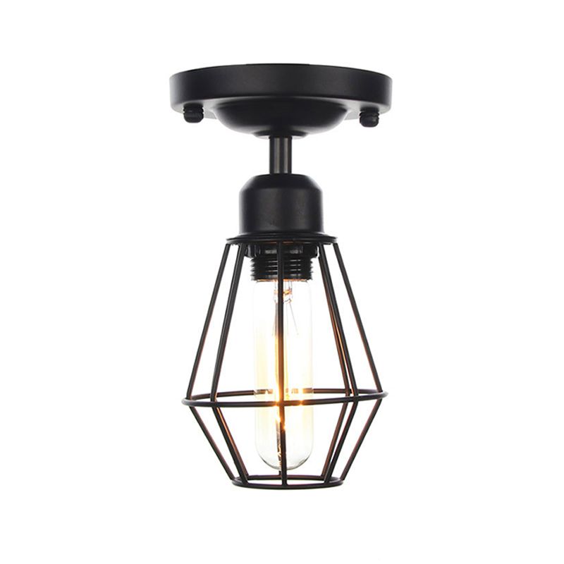 Modern Flush Mount Lighting Metal 1-Light Ceiling Lighting in Black