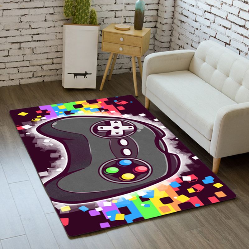 Black Tone Modern Area Carpet Polyester 3D Game Machine Print Indoor Rug Easy Care Carpet for Living Room