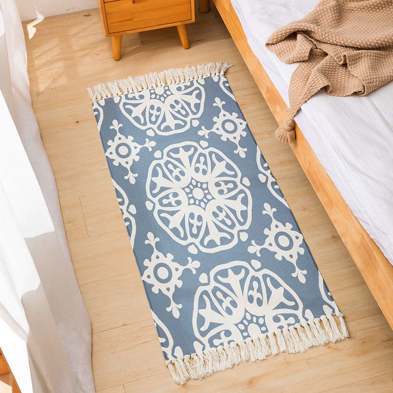 Bohemian Ameicana Pattern Rug Creative Fringe Detail Area Rug Cotton Blend Carpet for Bedroom