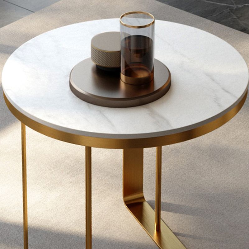 Glam Metal C-shape Side Table Round Stone Top Sofa Side End Table