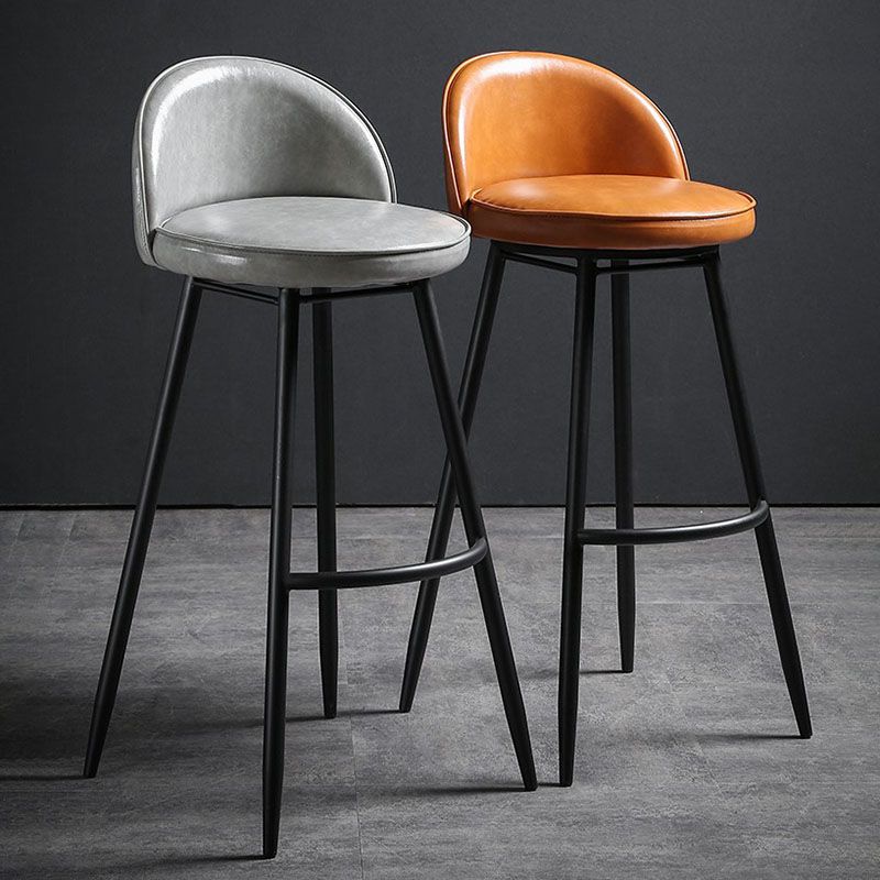 Industrial Leather Counter Stool for Home Round Barstools with Metal Base