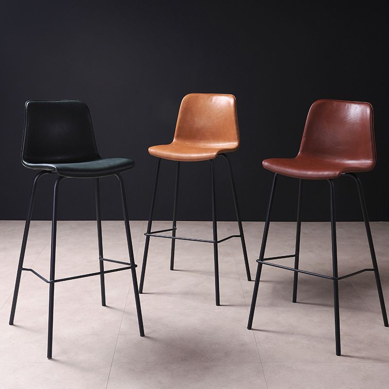 Glossy Leather Square Bar Stool Industrial Metal Stools with Back Legs