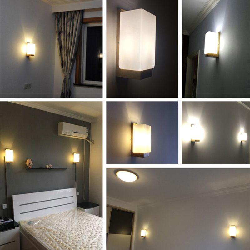 Luz de pared de color de registro de vidrio en la lámpara de pared rectangular de madera de estilo conciso moderno para espacios interiores