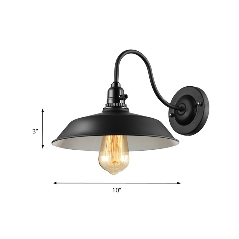 Metallic Barn Shade Wandlampe mit Schwanenhalsarm Industrial 1 Glühbirne Schlafzimmer Wandbeleuchtung in Schwarz