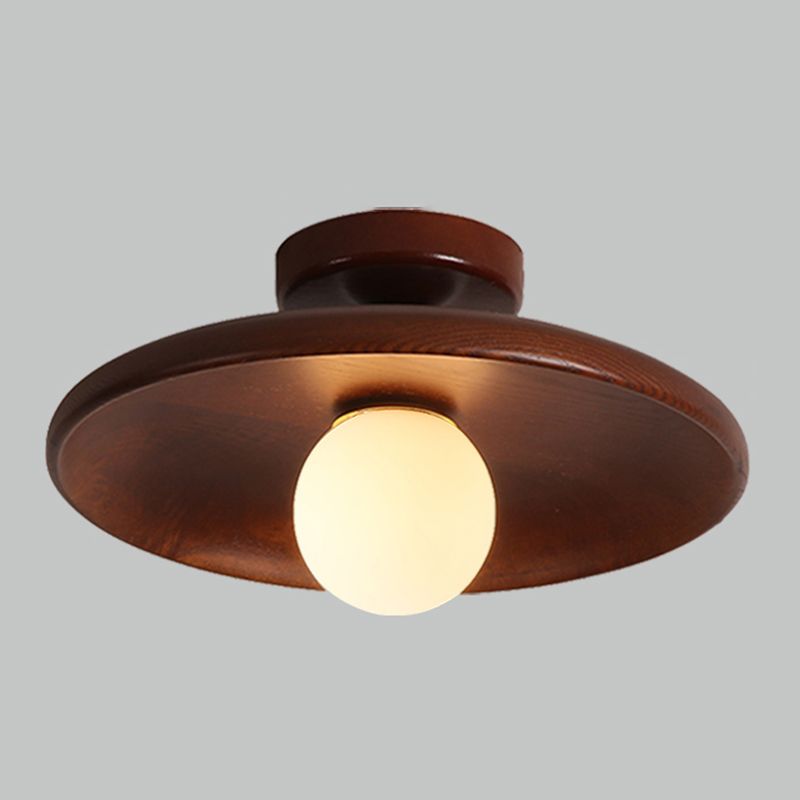 Contemporary Wooden Semi Mount Lighting Glass Shade Semi Flush for Foyer