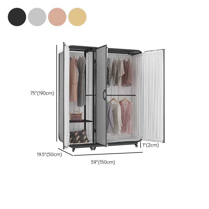 Modern Wardrobe Cabinet Metal Clothes Rail Wardrobe Armoire with Shelves