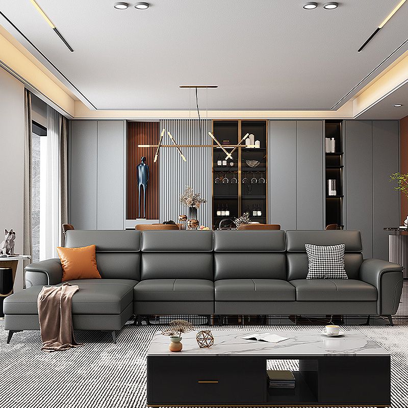Grey Genuine Leather High Back Pillow Top Arm Sofa/Sectional with Wear-resisting