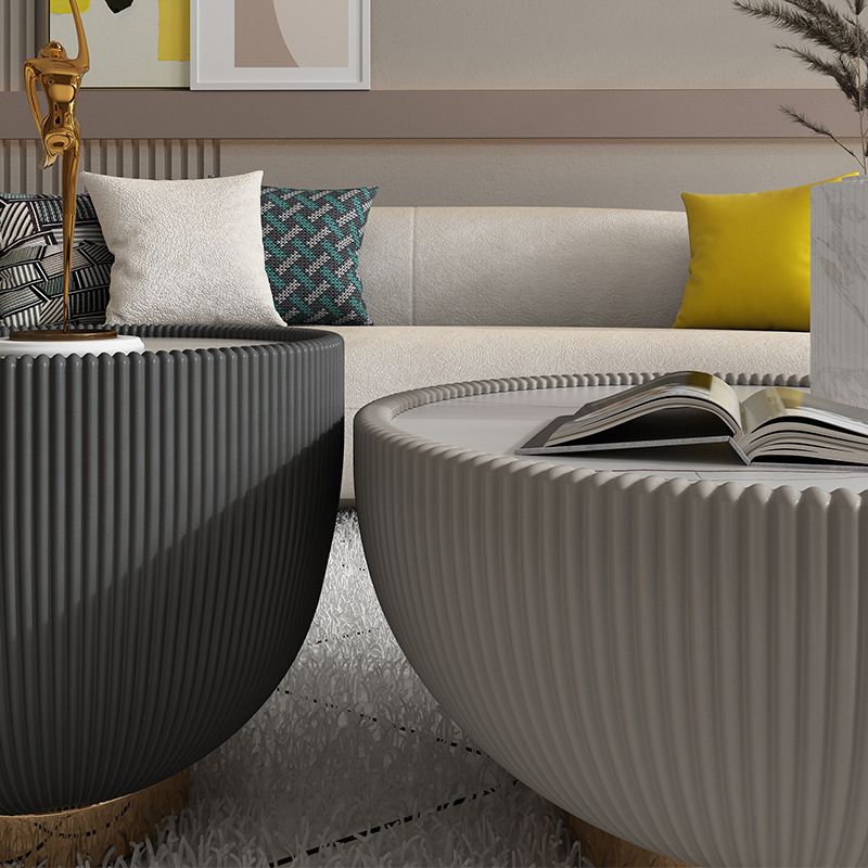 Luxurious Slate Round Pedestal Coffee Cocktail Table in White and Gray