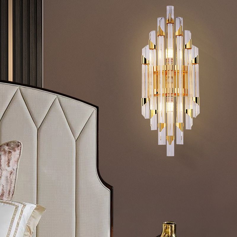 Geometric Shape Crystal Wall Mount Light Modern Style 2-Lights Wall Light Sconce in Gold