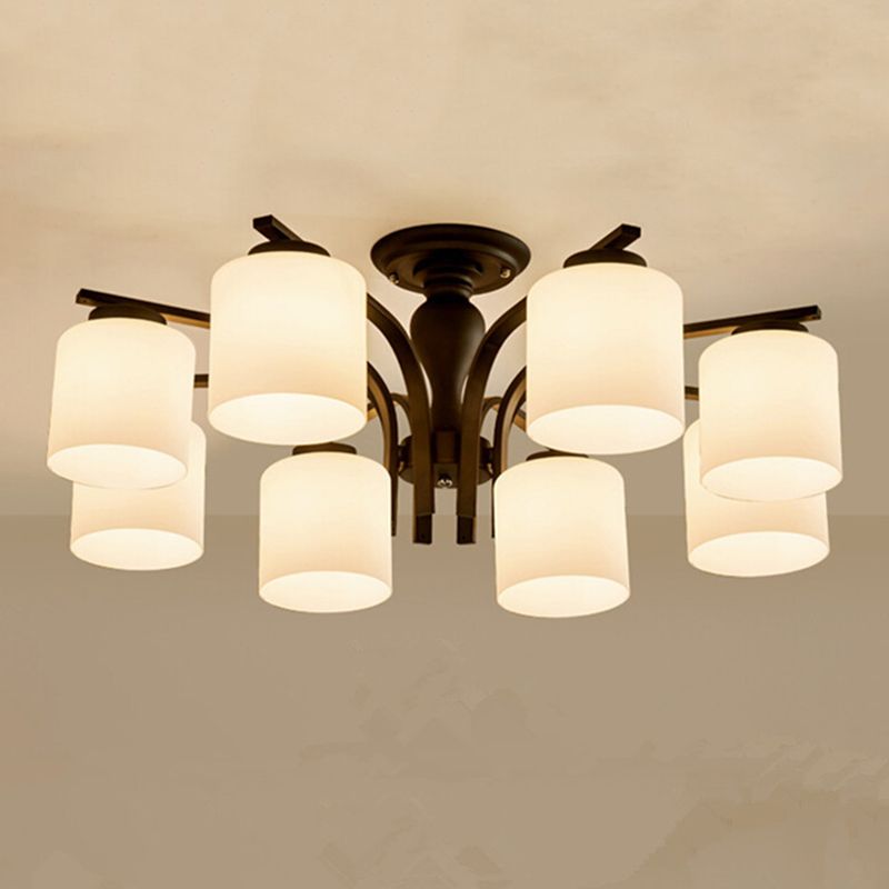 Glass Semi Flush Mount Lighting Simplistic Black Cylindrical Living Room Semi Flush Light