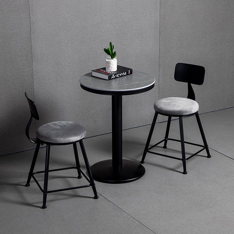 1/3 Pieces Industrial Iron Bar Table Set Round Bistro Set with Grey Faux Marble Top