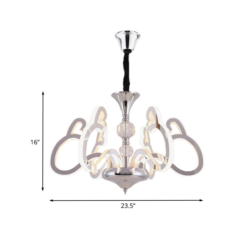 Acrylic Chrome Suspension Lamp Heart Shaped 6 Lights Contemporary Chandelier with Crystal Accent
