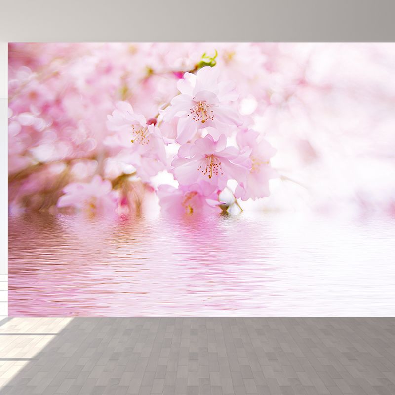 Fragrant Cherry Flowers Mural Decal for Living Room, Pink, Custom Size Available