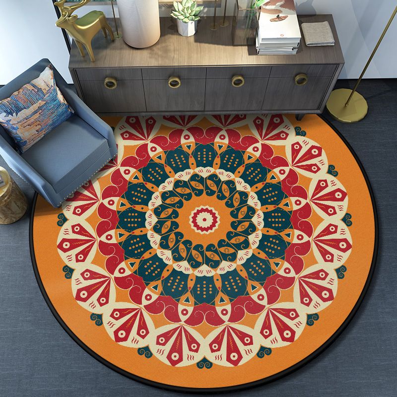 Turkish Mandala Rug Multicolored Synthetics Rug Washable Pet Friendly Anti-Slip Backing Area Rug for Great Room