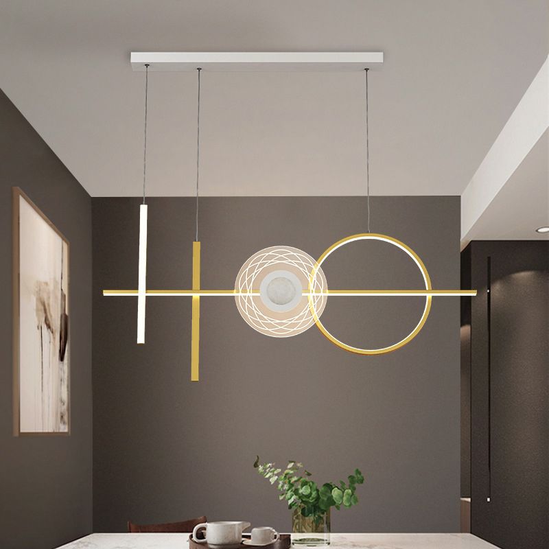 Geometric Island Lighting Fixtures Modern Chandelier Metal Island Lamps 4 Light in Gold