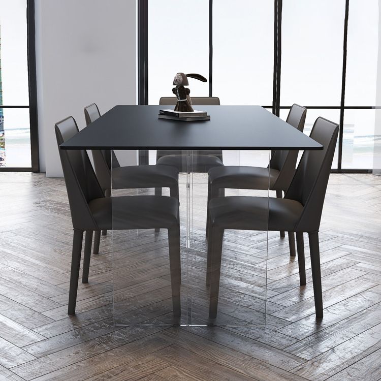 Rectangular Stone Dining Table Modern White-black Furniture with Acrylic Double Pedestal