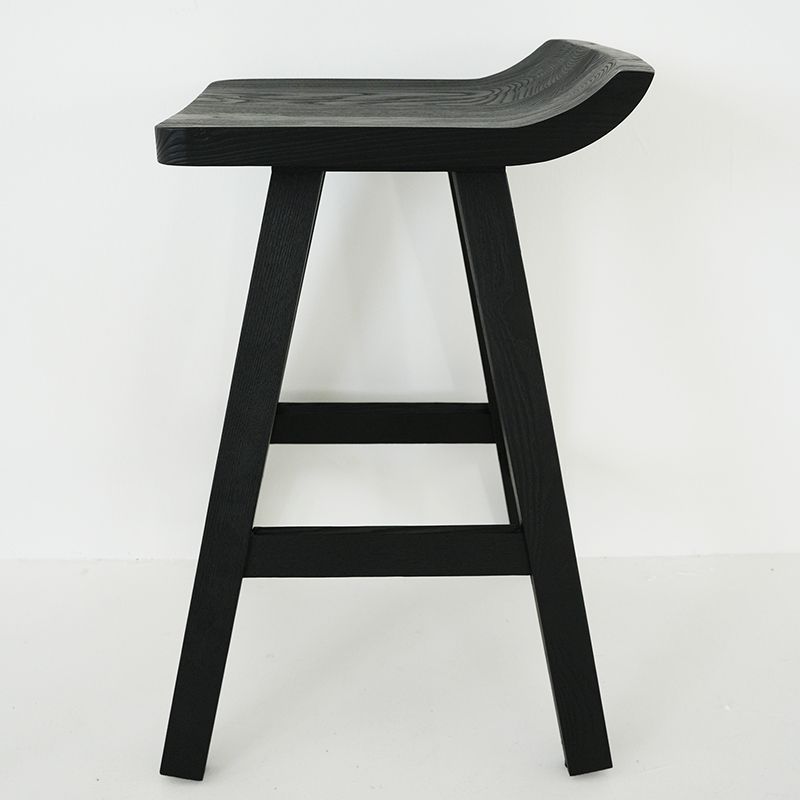 Contemporary Black Ash Solid Wood Armless Bar Stool with Footrest
