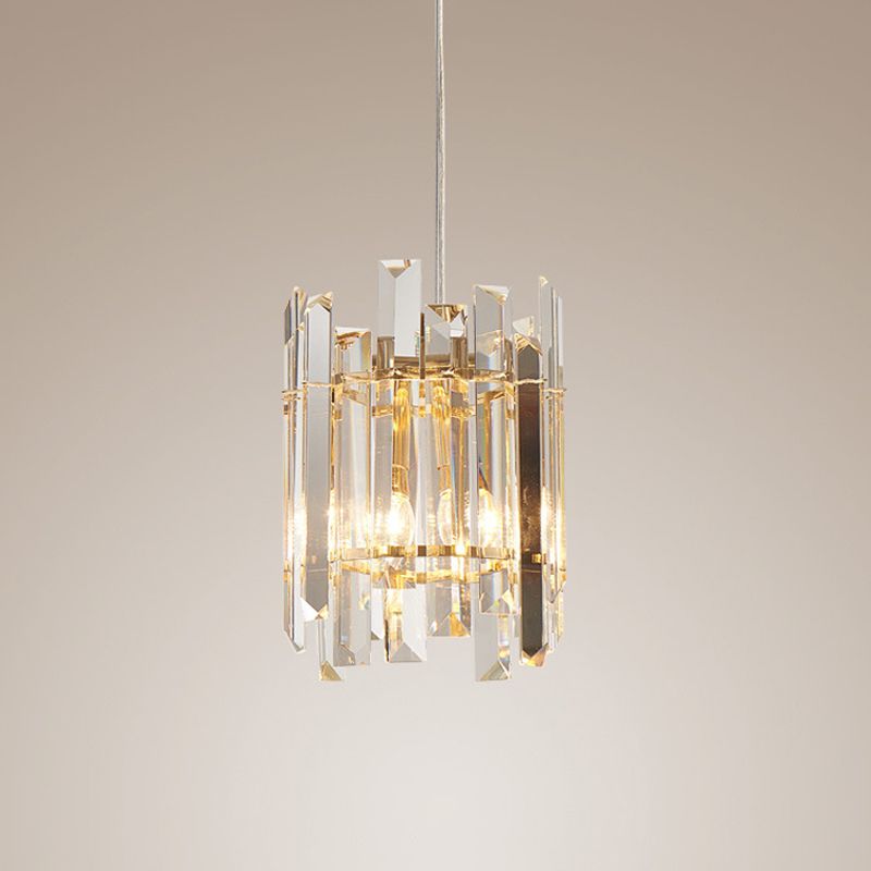 Clear Crystal Block Ceiling Chandelier Nordic Cylinder 2 Bulbs Hanging Light Fixture for Living Room