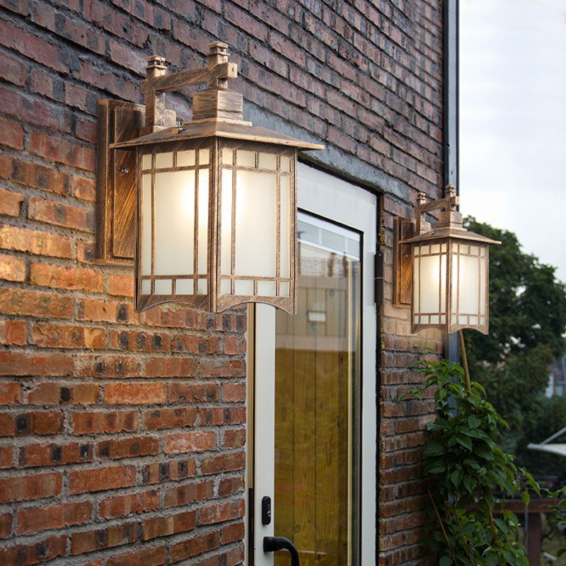 Traditional House Shaped Wall Sconce Single Aluminium Wall Mounted Light with Frost Glass Shade