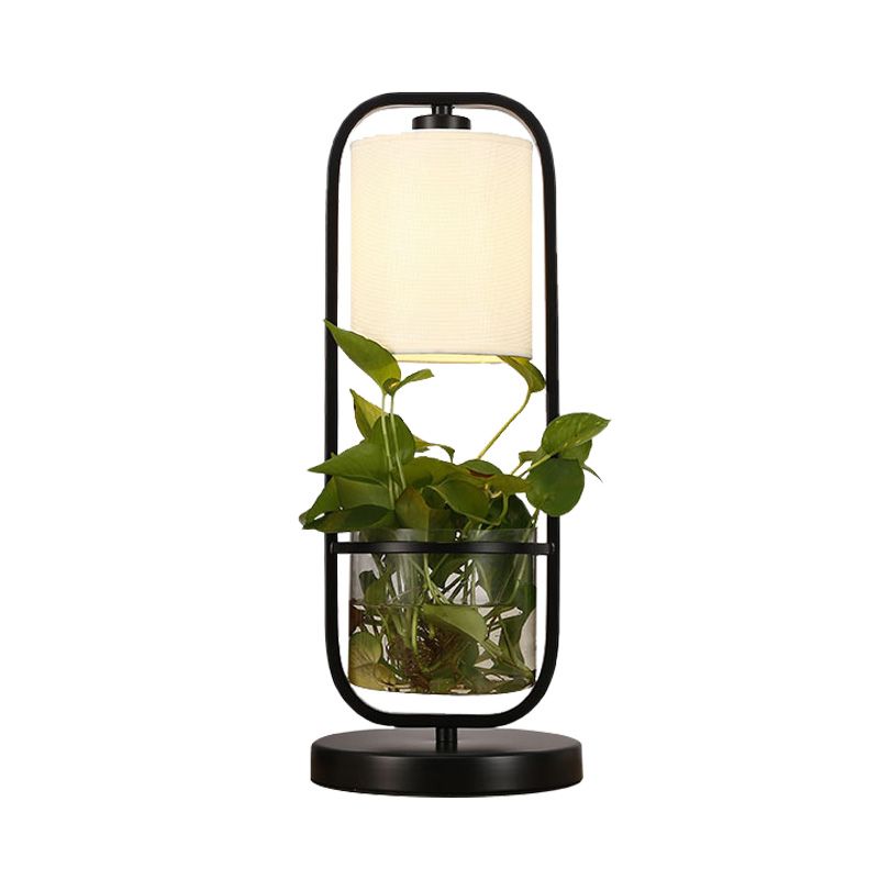 Rectangular Metal Night Table Light Antique LED Living Room Nightstand Lamp in Black