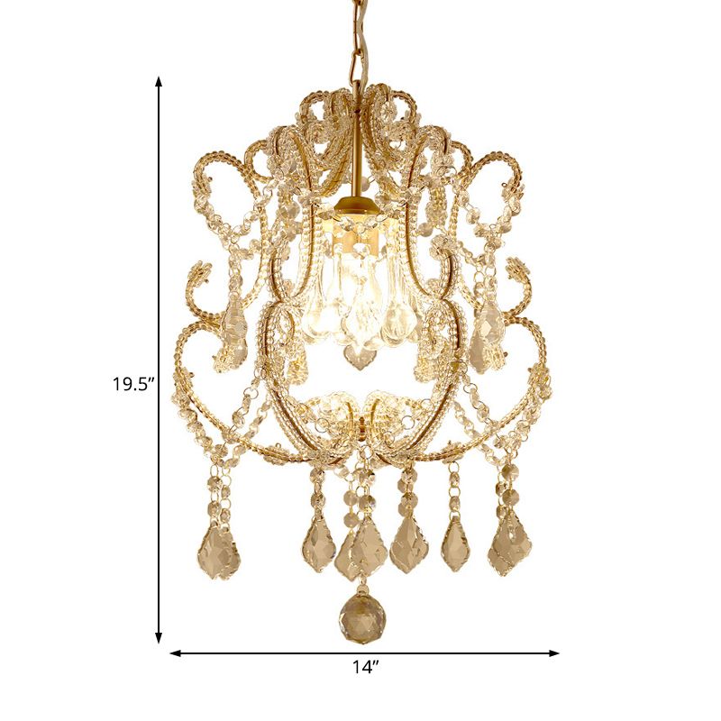 Brass Laser-Cut Pendant Lamp Modernism Crystal 1 Head Hanging Light Fixture for Living Room