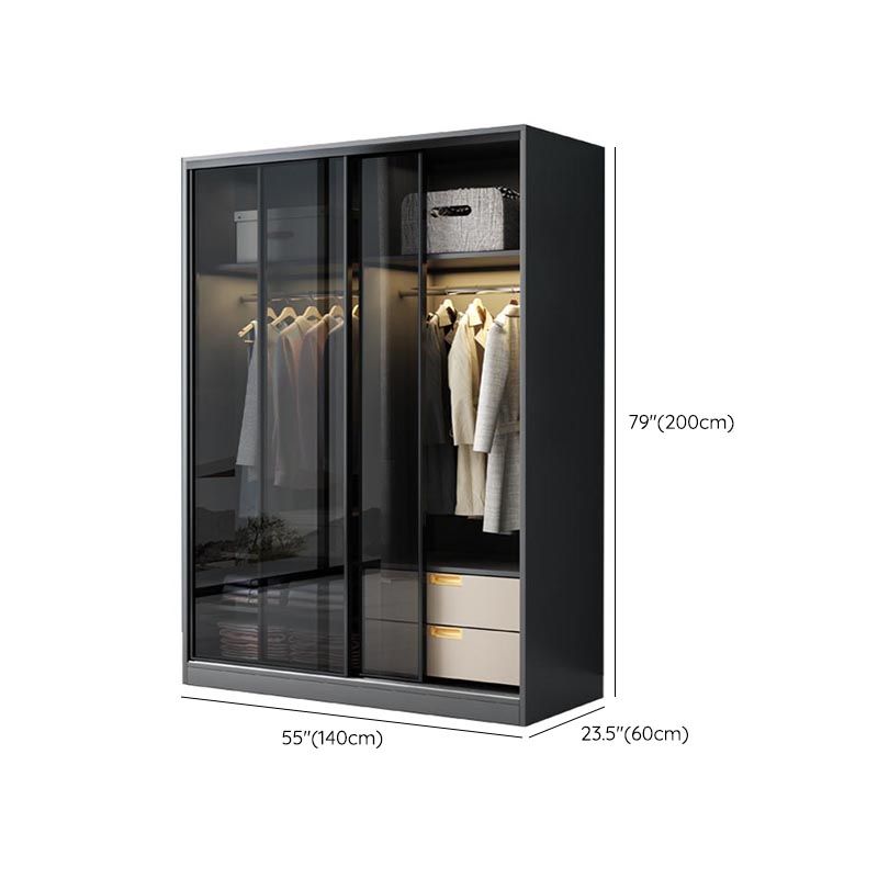 Black Wardrobe for Home Modern Style Cabinet with Glass Doors