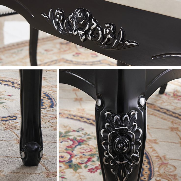 Victorian Style Marble Dining Set with White Rectangle Table and 4 Black Legs Base for Home Use