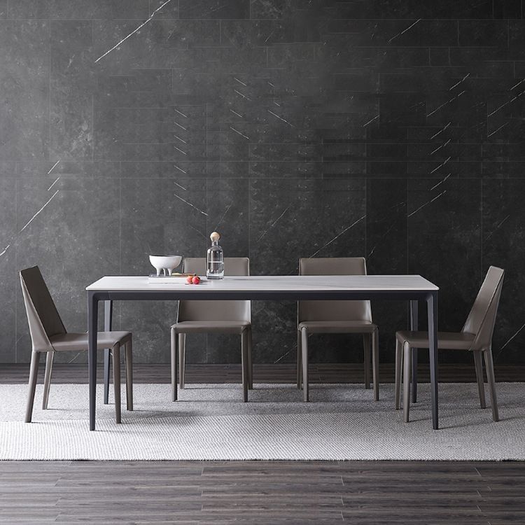Stone Top Dining Table Contemporary Dining Table with 4 Black Legs