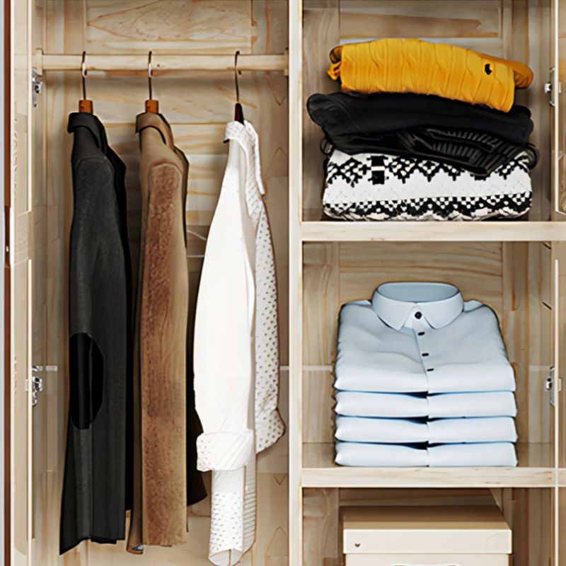 Contemporary Style Wardrobe Armoire Solid Wood Wardrobe Closet with Doors and Drawers