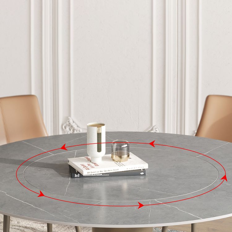 Grey Round Dining Table Stone Top Dining Table with Pedestal
